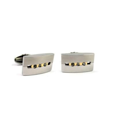 China Personality and Stylish Fashion Stainless Steel Designer Cufflink with Gold Plating CZ Stone for sale