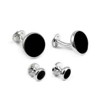 China Personality and Elegant Fashion Stainless Steel Cufflink Jewelry Set with Black Onyx for sale