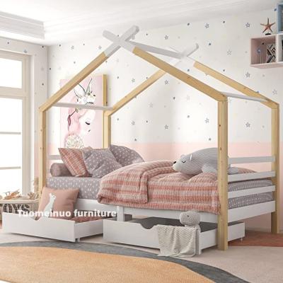 China Bedroom Modern Wooden Bed With Two Storage Drawers For Kids 3ft Single Treehouse Solid Pine Wood for sale