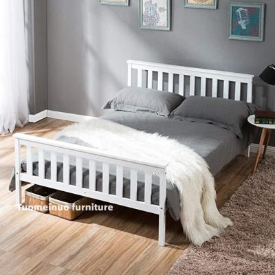 China 4FT6 Modern Wood Frame Double Bed Wooden Double Bed Frame In White Suitable For Adults Kids Teenagers for sale