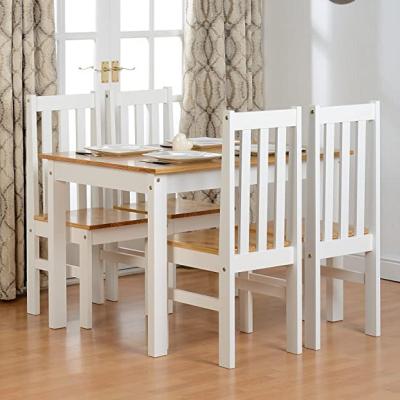 China White and Oak Foldable Dining Set Dining Table and 4 Slatted Highback Chairs for sale