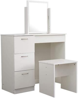 China Other 3 Drawer Vanity Makeup Dresser with Mirror Stool Set Bedroom Furniture (White) for sale