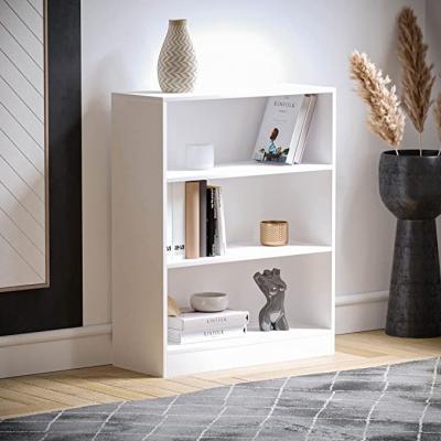 China White Wood Shelving Furniture Display Storage Unit Office Living Room 3 Tier Low Foldable Bookcase for sale