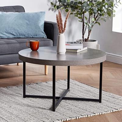 China (Size) Gray Modern Industrial Style Lightweight Adjustable Round Coffee Table Metal Effect Furniture With Black Legs for sale