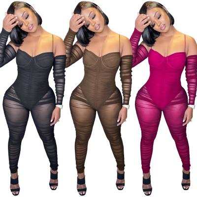 China Overall New Arrivals QUICK DRY Sexy One Piece Skinny Women Party Club Wear Bodycon See Through Mesh Jumpsuits Bodysuits for sale