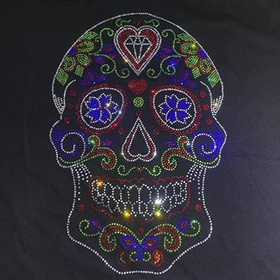 China Factory Direct Selling Flatback Skull Rhinestone Transfer Cheap Custom Design Thermal Hoodie Crystal Repair Decals for sale