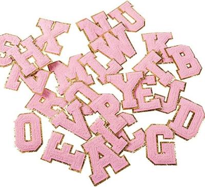 China Viable Custom Costume Accessories Chenille Letter Patches Gold And Lovely Pink Costume Embroidery Patches for sale