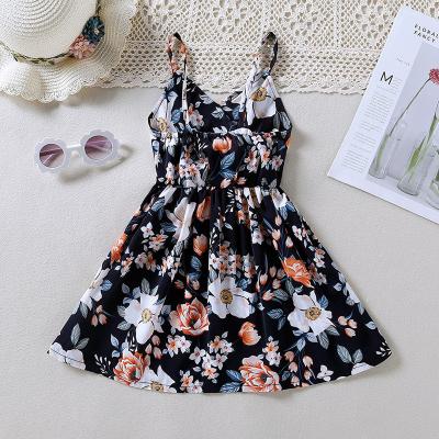 China Casual Washable Summer Washable Children's Clothing Girls And Suspender Comfortable Black Printed Dress for sale