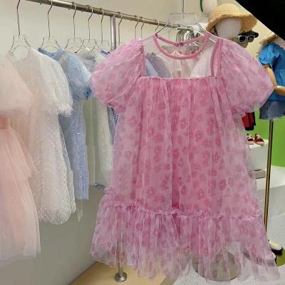 China Washable Girls' Style Sportswear Flower Sleeve Shorts Korean Mesh Fairy Dress Long Dress Girl's Dress for sale