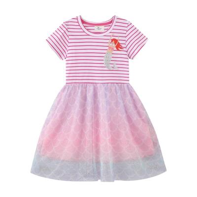 China New Products Washable Washable On China Market Summer Stripe Mermaid Printed Light Child Girls Clothing Dresses for sale