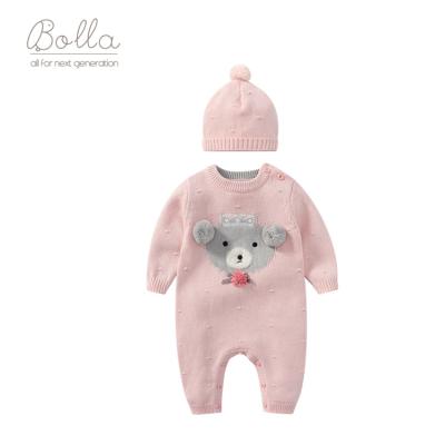 China Autumn Winter Newborn Baby Boys Breathable Girls Back Ear Knit Hooded Sweater Overalls Romper Wool Warm Cute Outfits for sale