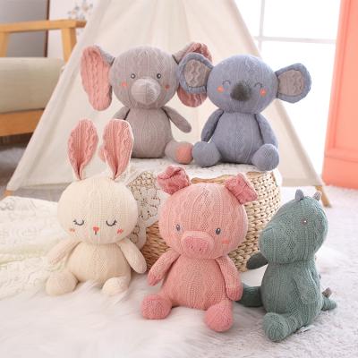 China 2021 Eco-Friendly New Style Soft Knitted Koala Elephant Rabbit Pig Animal Dinosaur Baby Knit Cuddly Toy Pink Bunny Bedtime Toy For Kids for sale