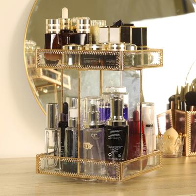 China Sustainable 360-Degree Rotating Beauty Display Makeup Storage Antique Glass Organizer for sale