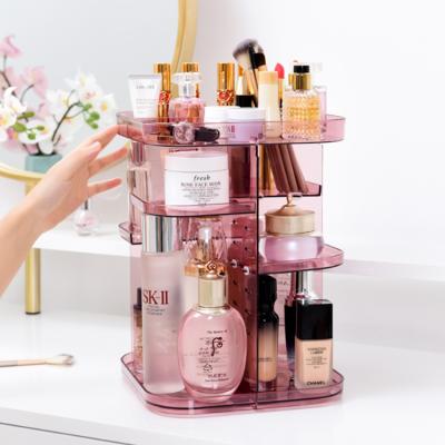 China Viable Clear Pink Plastic Cosmetic Makeup Storage Box Acrylic 360 Organizer for sale