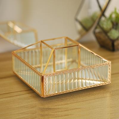 China Viable New Design Luxury Rotating Glass Make Up Storage Rose Gold Makeup Organizer for sale