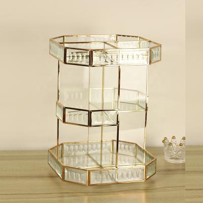 China New Design Viable Original Glass And Gold Frame Large Capacity Makeup Brush Organizer for sale