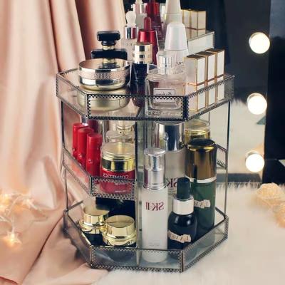 China Viable Brass Amazon FBA Makeup Skin Care Organizer Retro 360 Degree Rotating Cosmetic Makeup Organizer for sale