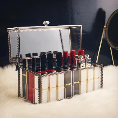 China Sustainable Glass Lipstick Organizer Clear Luxury Gold Vanity Holder Make Up Cosmetic Makeup Case for sale