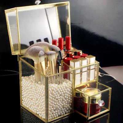 China Viable Luxury Lace Frame Design Lipstick Holder Storage Box Makeup Brush Organizers for sale