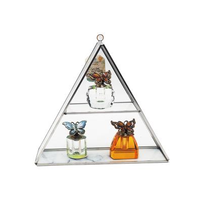 China Wholesale Minimalist Decorative Glass Wall Shelf Metal Triangle Wall Hanging Floating Shelves For Home Decor for sale