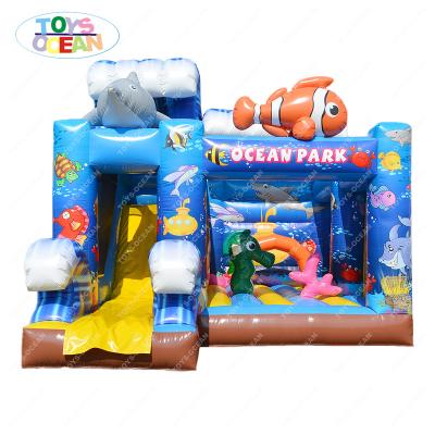 China 2022 new design vinyl ocean sea theme inflatable slide with bounce bouncer combo castle jumping moonwalk for kids party for sale