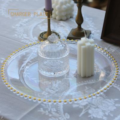 China Wedding Decorations Beaded Dishes Party Decoration 33CM Gold Charger Dishes Clear Plastic for sale