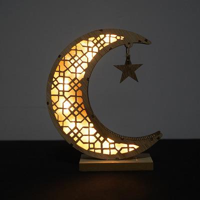 China Ramadan Eid Mubarak DIY Decor Wooden Home Decor Muslim Moon LED Led Light Ramadan Decoration for sale