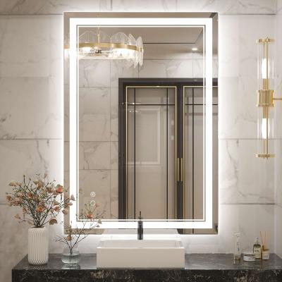 China Lighted OEM/ODM Lighted Bath Mirrors Wall Stepless Dimming Demister Rectangle Bathroom Led Mirror With Light for sale