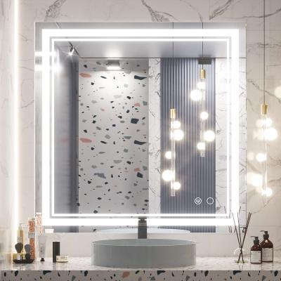 China LED Lighted Bathroom Mirror With Lights Backlit Vanity Mirror Dimmable 3 Color Large Wall Mounted Mirror for sale