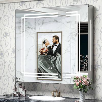 China China Factory Modern IP44 Illuminated Demister Lighted Wall Mounted Bath Room Mirror Cabinet for sale