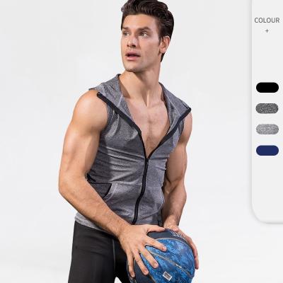 China QUICK DRY Zipper Hood Quick Dryer Jacket Skinny Sleeveless Workout Clothes Mens Sportswear Premium Workout Vest for sale