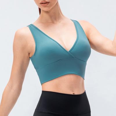 China Breathable Brocade Double Sided Naked Underwear High Elastic Fitness Backless Workout Cropped Ladies Sports Bra Top Sexy Vest for sale