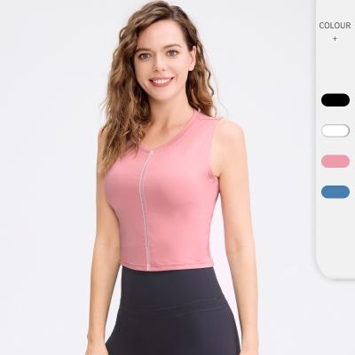 China Breathable Ladies Fitness Vest Round Neck Breathable Sports Running Top Stretch Thin Summer Sportswear for sale