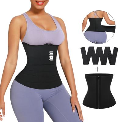 China New Custom Logo Breathable Breathable 2 In 1 Neoprene Sauna Sweat Waist Trainer Wrap For Women Lose Weight for sale