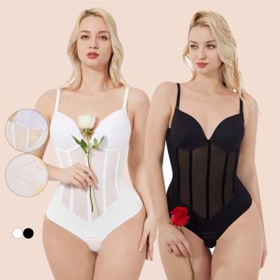 China New Design Summer Fashion Antibacterial Mesh Steel Boned Antibacterial Bodysuit Tummy Shaper Shapewear For Women for sale