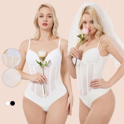 China Antibacterial Transparent Antibacterial Strap Body Shaper Mesh Backless Thong Bodysuit Summer Shapewear for sale