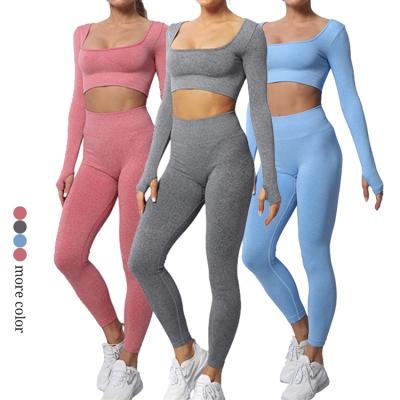 China Breathable New Arrivals Single Color Elasticity Knit Two Piece Set Women Tracksuit Set Active Fitness Wear Yoga Set for sale