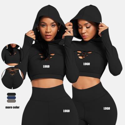 China Custom Made Breathable Logo Women Three Sport Yoga Suit Set High Waist Yoga Pants Long Sheath Crop Hoodie Plain Pullover Top Tracksuit for sale