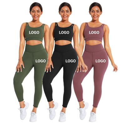 China Women's Breathable Breathable Custom Fitness Logo Set Sleeveless Bra And Custom Fitness Yoga Pants Gym Yoga Two Piece Set for sale