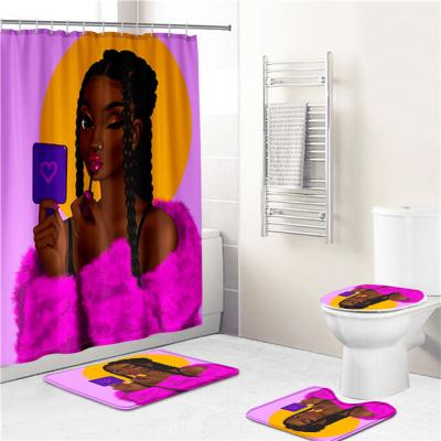 China Magic Viable African American Black Girl Bathroom Covers Mats Sets With Shower Curtain for sale