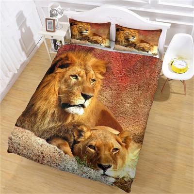 China Newest Cartoon Character Folded Lion Printed European Luxury Flower Bed Sheet King Color Soild 3d Animal Bedding Set for sale