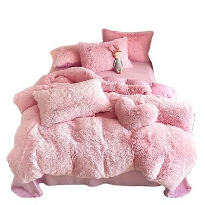 China Cheap Superdry Folded Bed Sheet Set Double Sided Velvet Flannel Plush Bedding Sets 4pcs for sale