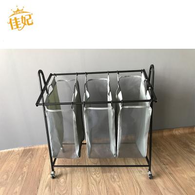 China 2022 New Design Folding 4 Compartment Rolling Laundry Sorter Storage Cart With Wheels for sale