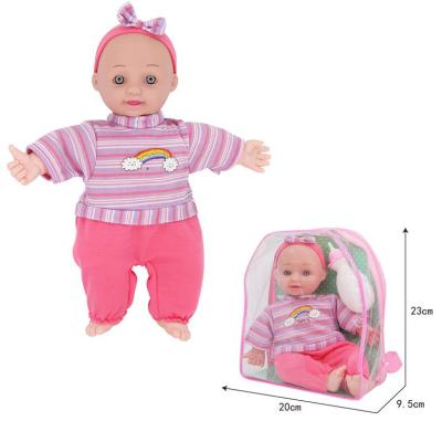 China Toy Newest Soft 12 Inch Soft Cotton Body Baby Doll - Baby Doll Backpack Doll Set - Doll Toy With Feeding Bottle for sale