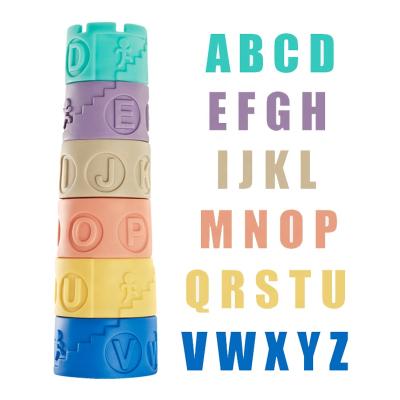 China Construction Toy Soft Plastic Stacking Toy Tower Baby Educational Toys Children Learning Alphabet Toddler Baby Soft Toy for sale