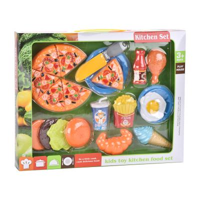 China Plastic Pretend Play Food Set Kids Kitchen Food Toy Cutting Pizza Burger Western Plastic Food for sale