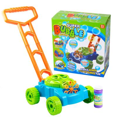 China Plastic Outdoor Push Toys Lawn Bubble Mower Kids Bubble Blower Machine Lawn Games Bubble Toys for sale