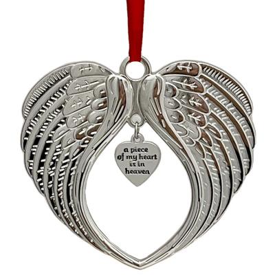 China Christmas Day Decoratiom A Piece of My Heart is in Heaven Angel Wings Christmas Ornament Silver Memorial for Loss of Loved One for sale