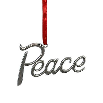 China Christmas Day Decoratiom Aishang Hanging Christmas Tree Letter Ornaments, Custom Vintage Silver Words Peace Metal Christmas Ornaments For Tree Decor for sale