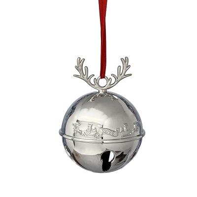 China Christmas Day Decoratiom Antler Handle Christmas Sleigh Bell Ornaments, Holiday Holy Decoration Silver Ball Christmas Sleigh Bell Ornament For Christmas Tree for sale